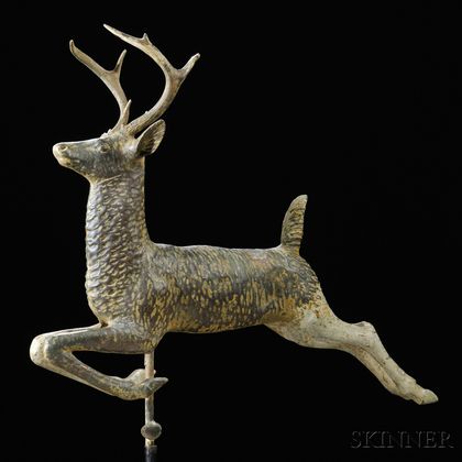 Molded Painted Copper Leaping Stag Weathervane