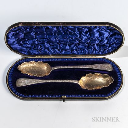 Boxed Pair of William IV Sterling Silver Fruit Spoons