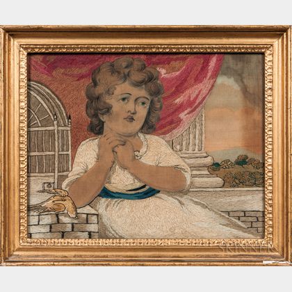 Needlework Picture of a Girl with a Dead Bird