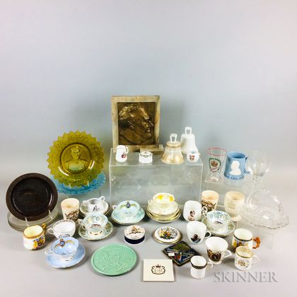 Large Group of Mostly Ceramic and Glass Commemorative Items. Estimate $20-200