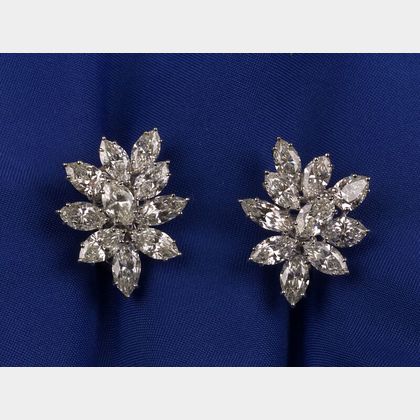 Platinum and Diamond Cluster Earrings