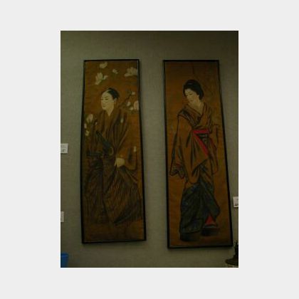 Pair of Japanese Painted Portraits on Silk. 