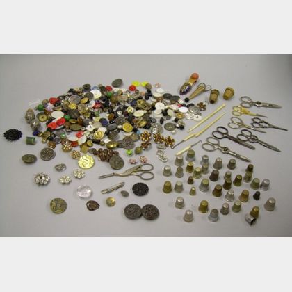 Group of Antique Buttons and Assorted Sewing Items, 