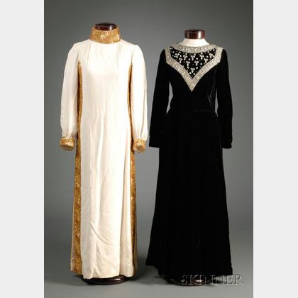 Two Vintage Lillie Rubin Long-sleeve Bead Embellished Gowns