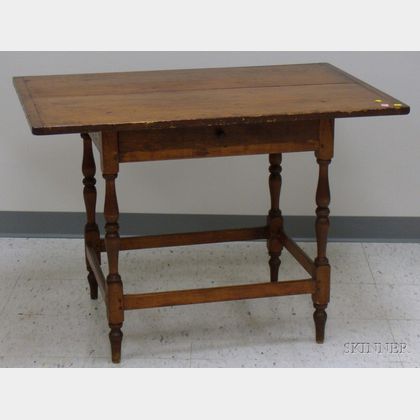 Pine Breadboard-top Birch Tavern Table with Drawer