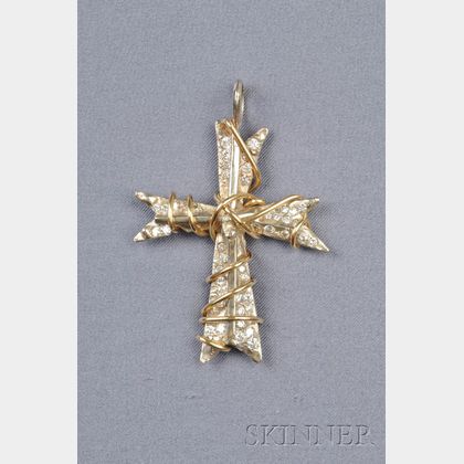 14kt Bicolor Gold and Diamond Cross Pendant