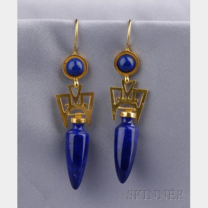 14kt Gold and Lapis Earpendants