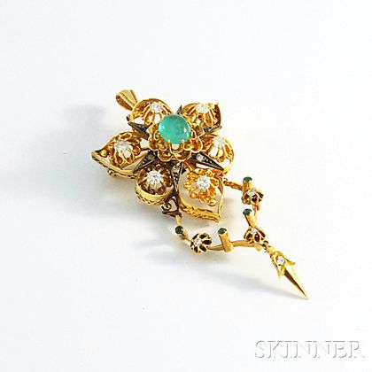 14kt Gold, Emerald, and Diamond Pendant/Brooch