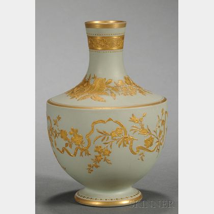 Wedgwood Gilded Green Stoneware Vase