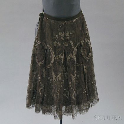 Hermès Brown and Metallic Knit A-line Skirt with Scalloped Bottom