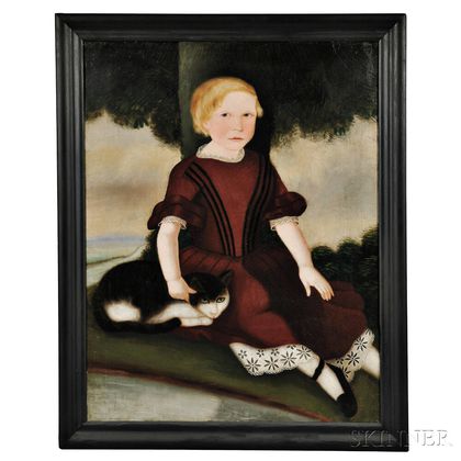 Attributed to Susan Catherine Moore Waters (New York/New Jersey, 1823-1900) Portrait of a Blond Child in a Dark Red Dress wi... 
