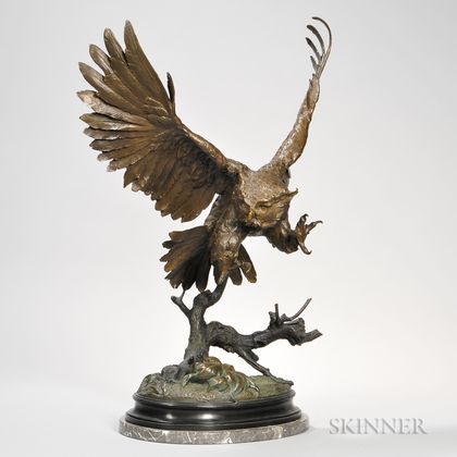 After Jules Moigniez (French, 1834-1894) Later Bronze Model of an Owl in Flight