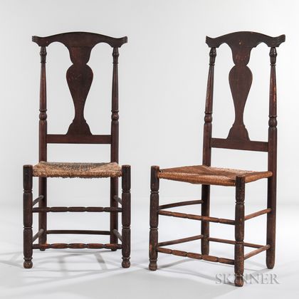 Pair of Red-painted and Turned Vase-back Side Chairs
