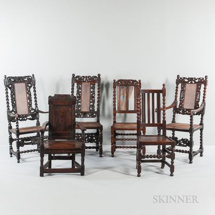 Six Oak and Walnut Chairs