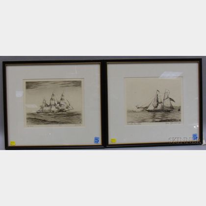Four Framed Charles J. A. Wilson (American, 1880-1965) Marine Etchings