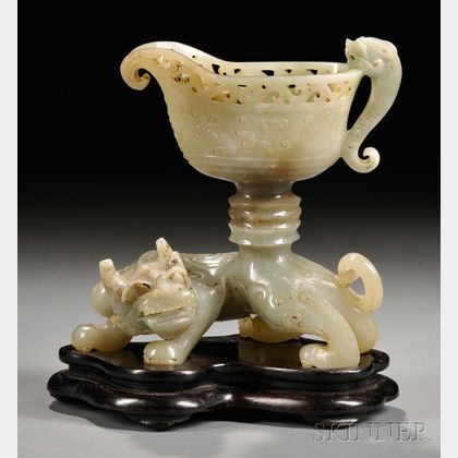 Two Jade Carvings with a Stand and a Wood Box