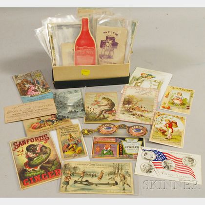 Approximately 125 Late Victorian Chromolithograph and Printed Trade Cards and Advertising Ephemera