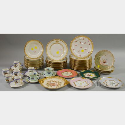 Fifty-four Limoges Gilt and Decorated Porcelain Plates, Cups, and Saucers