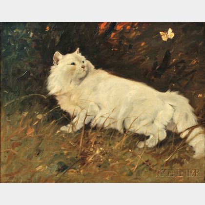 Arthur Heyer (German, 1872-1931) Cat and Butterfly