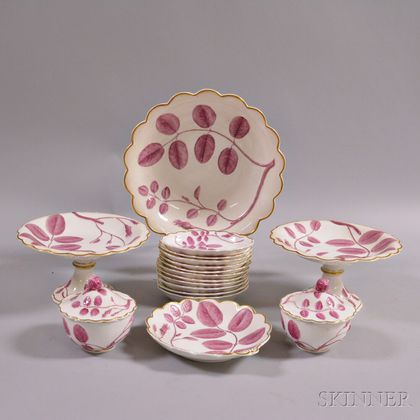 Seventeen Royal Worcester "Blind Earl" Puce Porcelain Dinnerware Items. Estimate $300-400