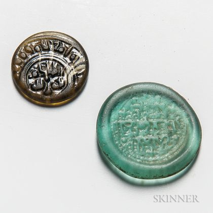 Two Egyptian or Islamic Glass Coin Weights