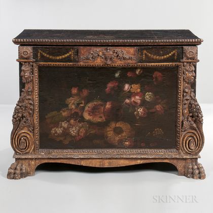 Baroque-style Painted Leather Chest
