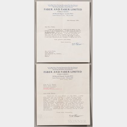 Eliot, Thomas Stearns (1888-1965) Two Typed Letters Signed, 1955, 1957; and Other Material.