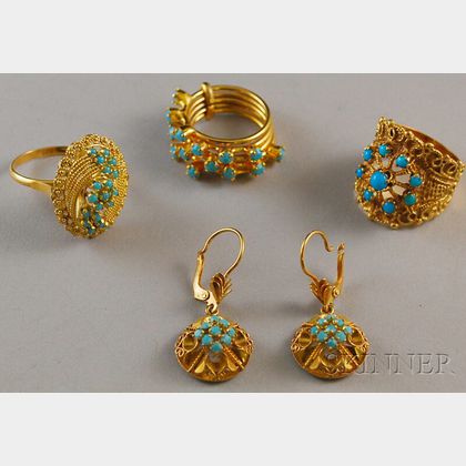 Small Group of Mostly Gold and Turquoise Jewelry