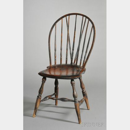 Blue-painted Braced Bow-back Windsor Side Chair