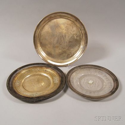 Three Sterling Silver and Silver-rimmed Plates