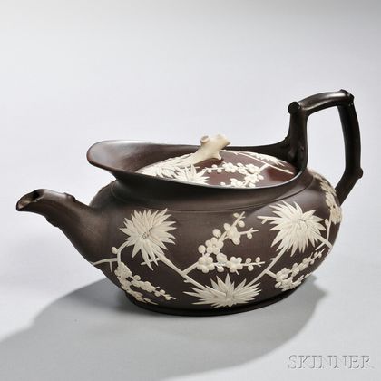 Wedgwood Prunus Decorated Redware Teapot and Cover