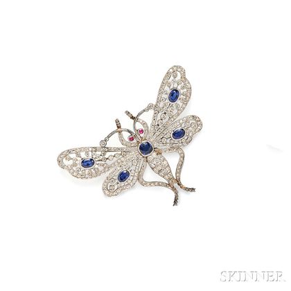 Platinum, Sapphire, and Diamond Insect Brooch