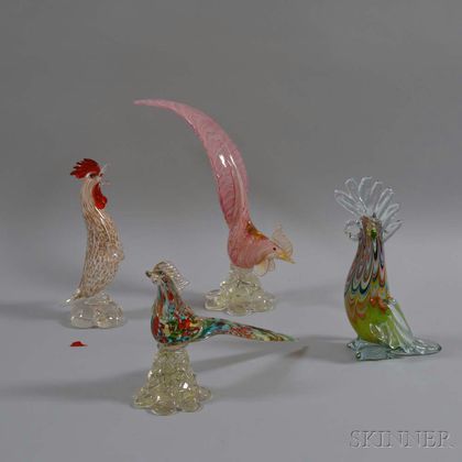 Four Murano Art Glass Birds