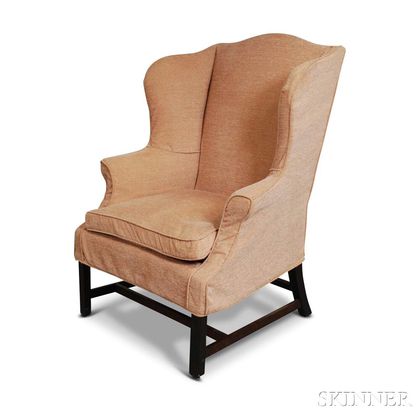 George III-style Upholstered Mahogany Wing Chair