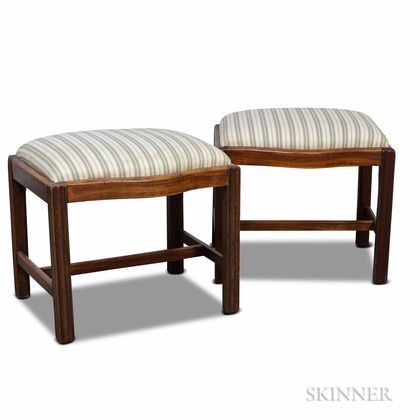 Pair of Chippendale-style Upholstered Mahogany Stools