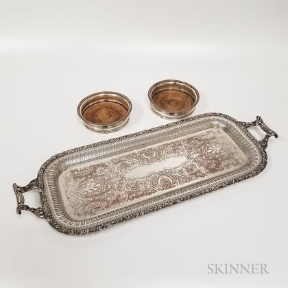 Sheffield Silver-plated Tray and Two Coasters
