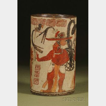 Pre-Columbian Polychrome Pottery Cylinder