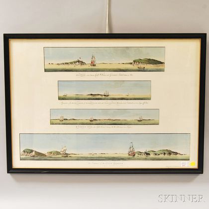Framed Lithograph Reproduction of Four Boston Bay Views