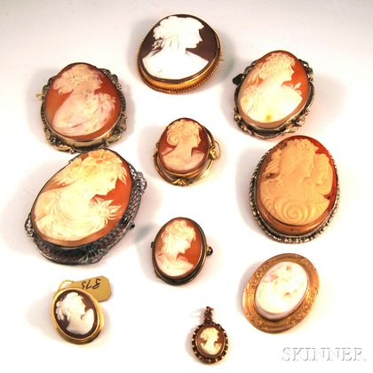 Small Group of Mostly Shell-carved Cameo Jewelry