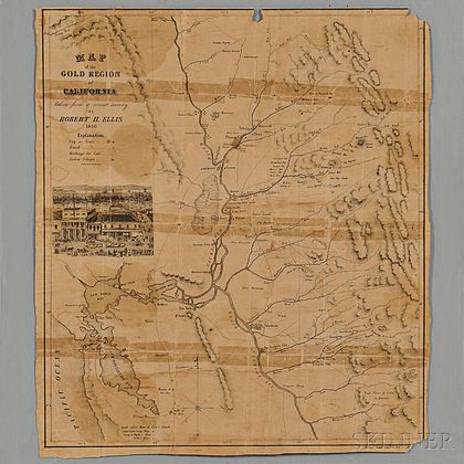 California, Gold Rush. Robert H. Ellis (fl. circa 1850) Map of the Gold Region of California.