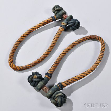 Pair of Cord-wrapped Leather and Fabric Becket Handles