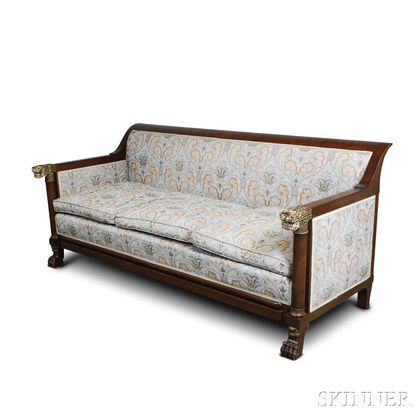 French Empire-style Carved Mahogany Sofa