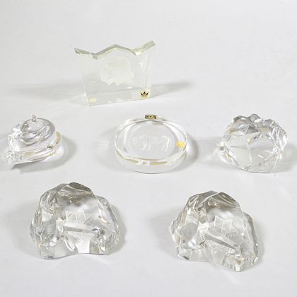 Three Val St. Lambert, a Baccarat, and Two Kosta Paperweights. Estimate $20-200