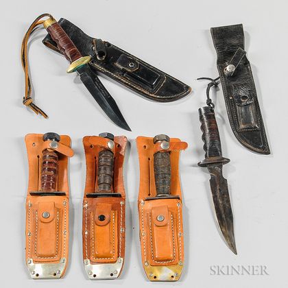 Three Survival Knives and Two Fighting Knives