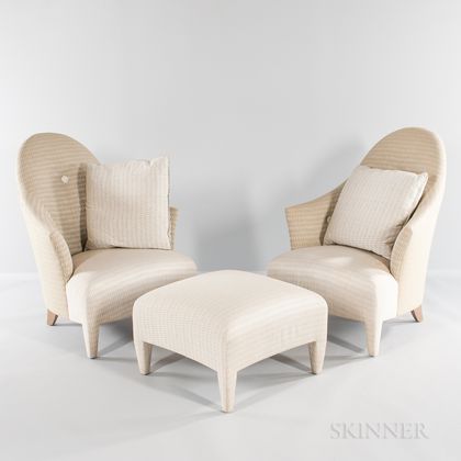 Pair of John Hutton Design for Donghia Club Chairs and Footrest