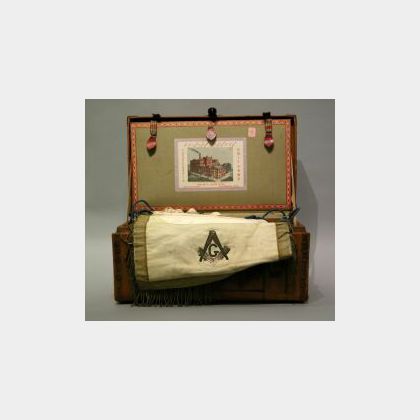 M. C. Lilley & Co. Leather Trunk of La Ben Franklin Masonic Lodge No. 114 Paraphenalia. 