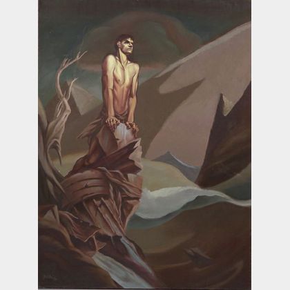 Cyrus Leroy Baldridge (American, 1889-1975) Surrealist Landscape with Man