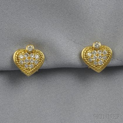 18kt Gold and Diamond Heart Earclips, Judith Ripka