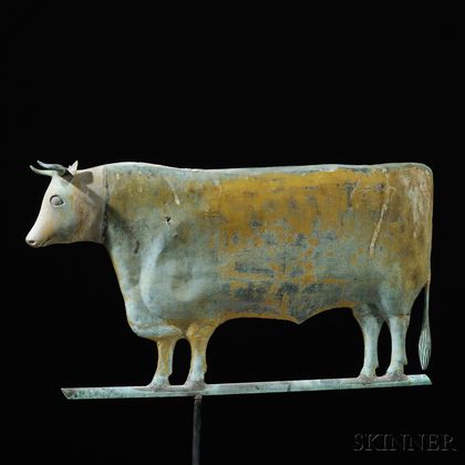 Yellow-painted Molded Copper and Cast Zinc Steer Weathervane