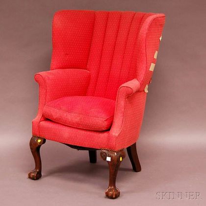 Chippendale Upholstered Carved Walnut Barrel-back Easy Chair. Estimate $250-350